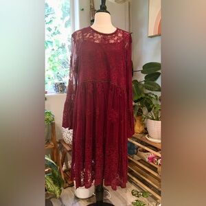 💕Suzanne Betro Elegant Long Sleeve Lace Dress in Deep Burgundy💕